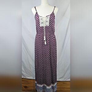 Hint Of Blush Burgundy Dress Geometric Design Size Large Boho Cottagecore Hippie